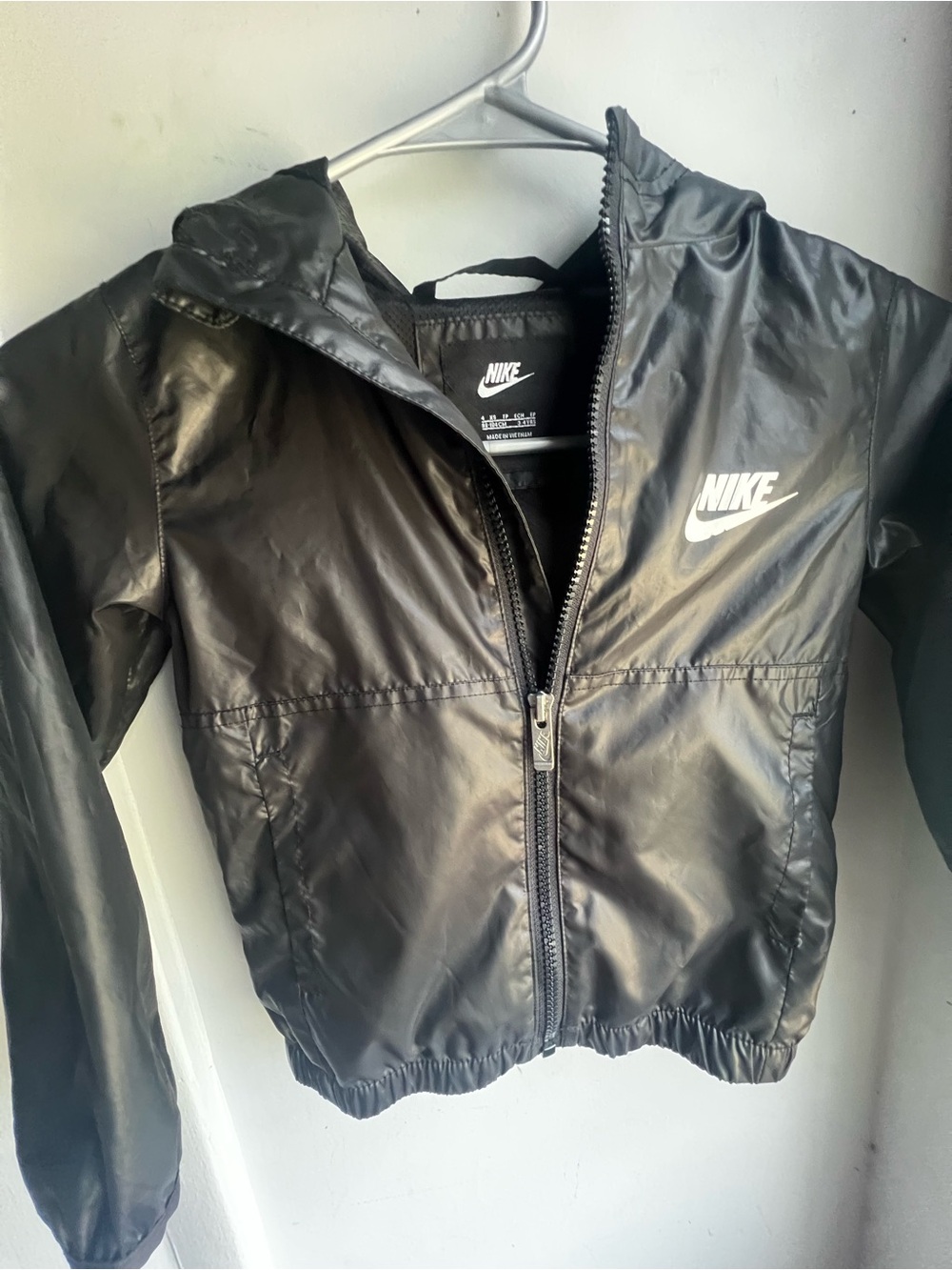 Nike Black Kids Hooded Rain Jacket with White Logo